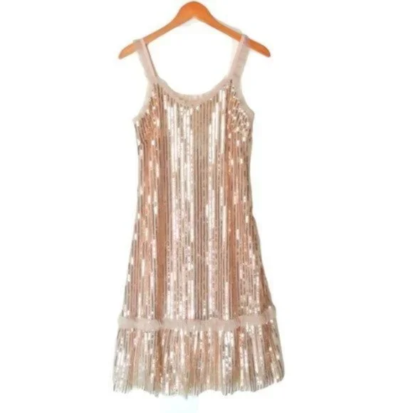 SEE THE SHADES Ruffle Trim Sequined Midi Dress S - Picture 3 of 11